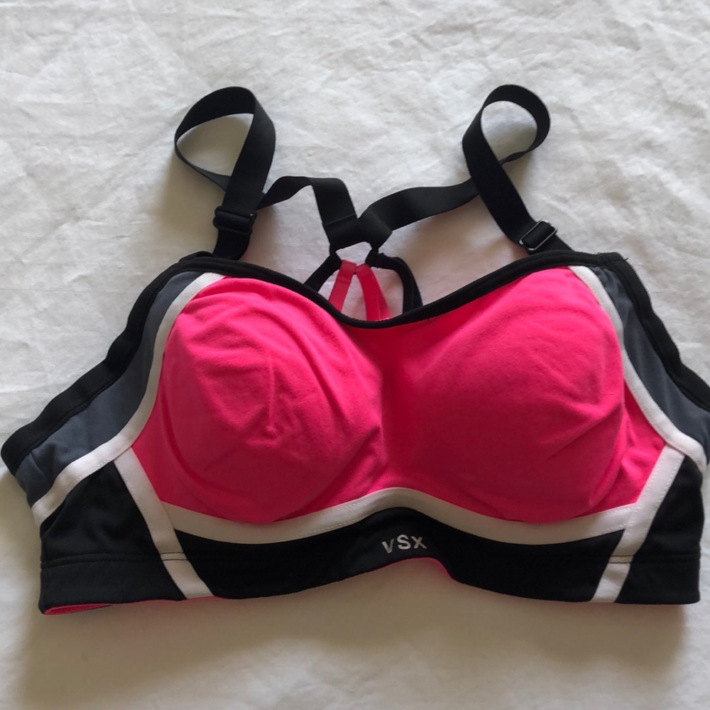 VS Pink Black and Gray strappy back sports bra